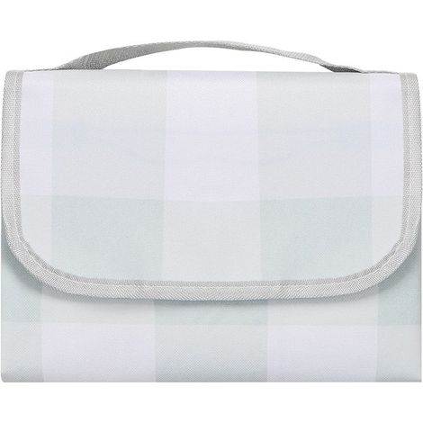 Couverture de Pique-Nique Étanche 150×200cm Tapis de Plage Grand avec Poignée Pliable Résistant à l'Humidité pour Camping Voyage Plage Jardin Parc (plaid gris et vert) (1/5)