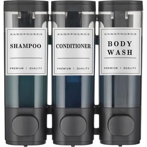 Ensemble de 3 distributeurs muraux manuels pour savon, shampoing et gel douche, noir