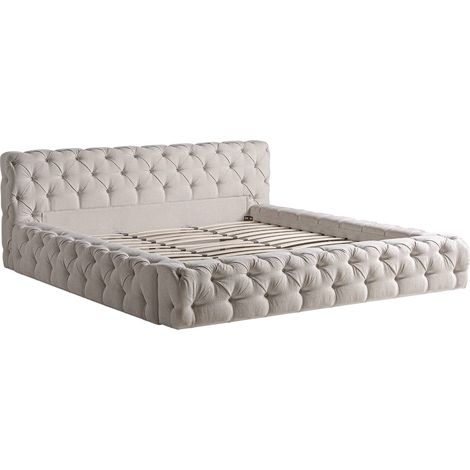 Lit santorini style provençal tissu beige finition foncé - Beige sable finition foncé (1/5)