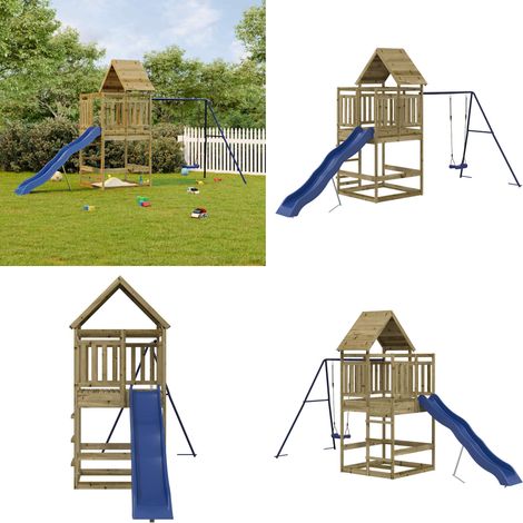 Spielturm Imprägniertes Kiefernholz - Holzspielplatz - Spielturm - Kiefernholz - Imprägnierte Holzkonstruktion - Rutschbahn - Home & Living