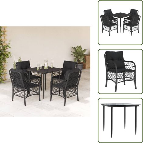 Sillas de jardín - vidaXL Set de muebles jardín 5 pzas con cojines ratán sintético negro - Mesa de jardín