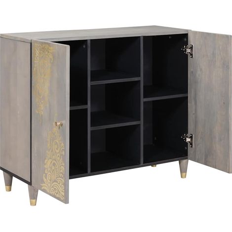 Buffet Meuble de rangement Gris et or 90 x 33 x 75 cm Bois de mangue massif (1/5)