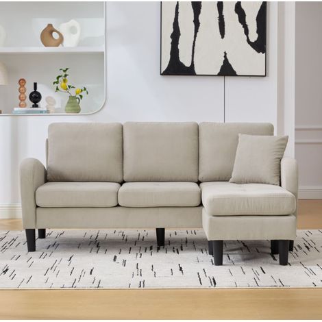 Canapé con chaise longue de pana gris claro 166x118x77 cm, modular reversible 3 plazas