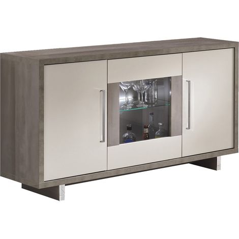 AUXANE - Buffet 3 Portes Gris Acier Metallisé et Gris Mat avec Leds (1/3)