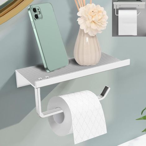 Toilet Paper Holder, Wall-Mounted Toilet Paper Holder without Drilling, Aluminum Toilet Paper Holder with Spacious Shelves, Self-Adhesive and Wall Mounted for Bathroom (Silver Color) (1/5)