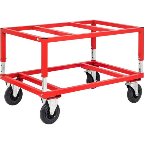 Kongamek Palettenwagen in rot höhenverstellbar 655mm hoch ohne Bremse für Euro-Paletten 1200x800mm (1/2)