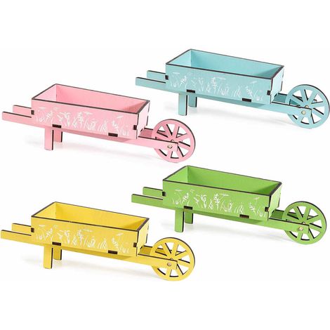 Carriole Porta Fiori Decorative in Legno Colorato, Set da 4 Pezzi (1/4)