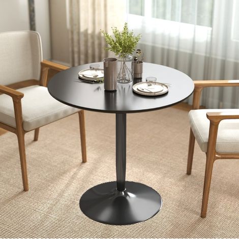 Table à manger ronde 80×80×75 cm en bois 2 personnes, table basse, MDF, noire – Table à manger compacte pour salon cuisine (1/5)