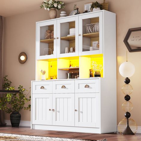 Mueble de cocina alto 140 x 40 x 175 cm con LED, estantes regulables, MDF blanco DESVIAE (1/5)