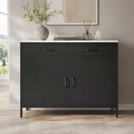 Îlot de cuisine avec rangement 100x90x90 cm MDF noir, effet marbre, table haute polyvalente - CHICFURN (1/5)