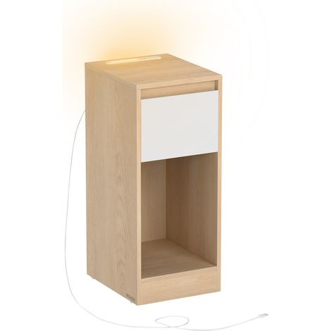 Vasagle – Table de chevet étroite avec éclairage LED tactile – 1 port USB-A, 1 port USB-C – Dimensions 30x25x59,5 cm – Jaune amande et blanc nuage