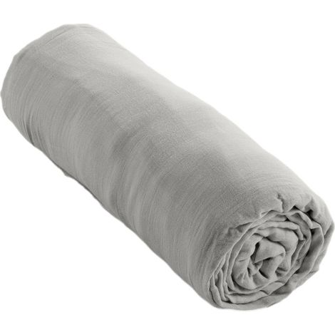 Drap housse Gaze de Coton 140x190 GAIA matelas épais Gris Nuage (1/4)