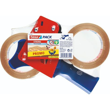 Ruban d'Emballage et tesapack Ruban d'Emballage en Kit - 2 x Ruban pour Colis de Haute Qualité avec 1 x Distributeur - Transparent - 66 m x 50 mm (1/5)