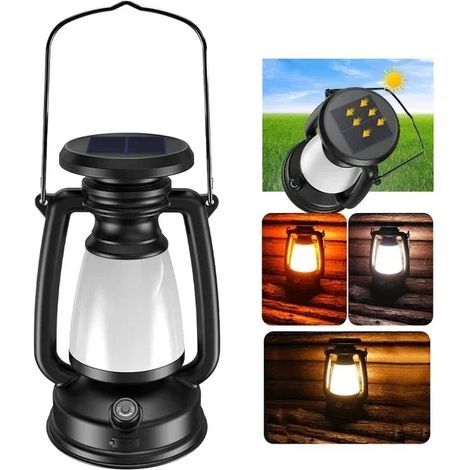 Lampe murale solaire rétro d'extérieur (batterie intégrée - recharge solaire) avec détecteur de présence, lampe de camping étanche à incandescence, lanterne LED pour jardin, cour ou villa. (1/5)