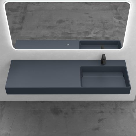 Mai & Mai Lavabo da Appoggio 150x48x13cm, Lavandino Bagno Colossum12-1500R Lavabo da Minerale Fuso Senza Troppopieno , Antracite