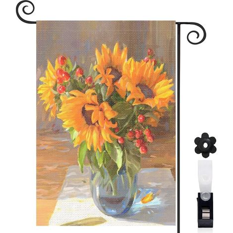Drapeau de jardin extérieur décoration extérieure toile résistante double face 30 x 45 cm pour entrée maison (1/5)