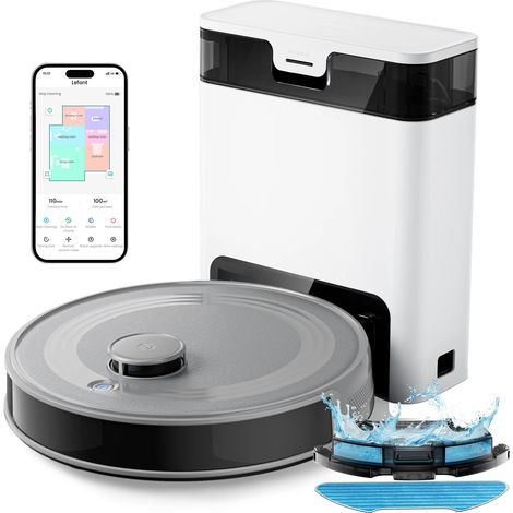 Aspirateur robot Leftant M2 Pro avec vadrouille, Gris, auto-vidage, 6000 Pa, navigation laser DTOF, évitement d'obstacles PSD, contrôle Wi-Fi/Alexa (1/5)