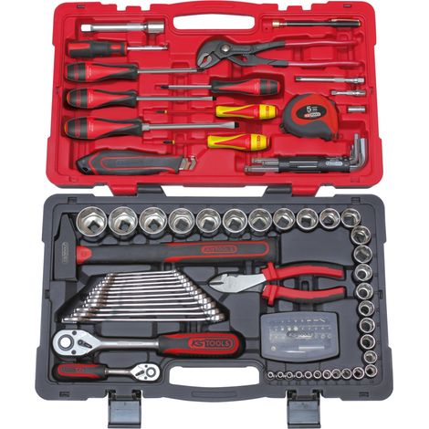 KS Tools - Coffret de douilles et accessoires 1/4'' - 1/2'' 101 pièces - malette outils complète - 922.0701 (1/4)
