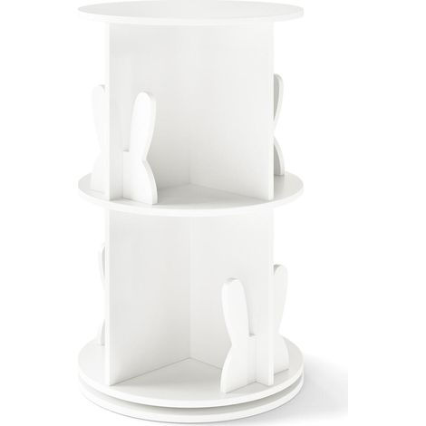 Assemblage facile bibliothèque enfant rotative 360° sur pied, rangement livres 8 compartiments, blanche (1/5)
