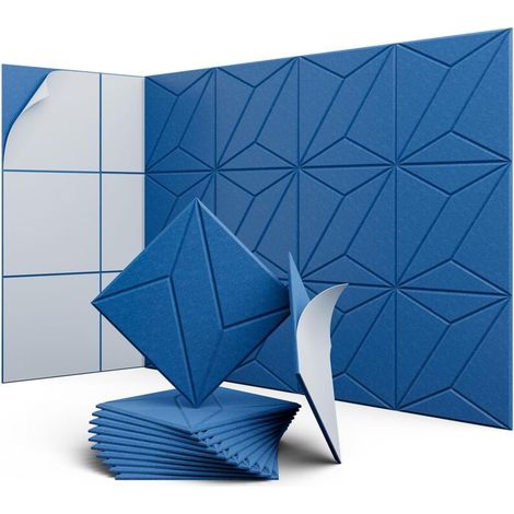 Lot de 12 panneaux acoustiques auto-adhésifs, rembourrage insonorisant en polyester, panneaux muraux insonorisants haute densité, 30 x 30 x 1 cm, bleu (1/5)