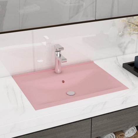 Lavandino con Foro Rubinetto Rosa Opaco 60x46 cm in Ceramica vidaXL