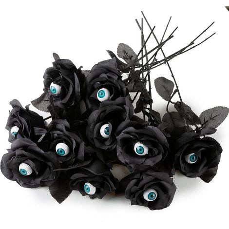 10 bouquets de roses artificielles noires en soie avec yeux factices-AquaForge (1/5)