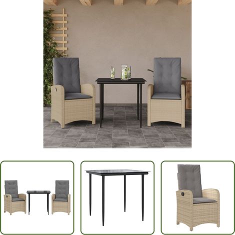vidaXL Gartenessgruppe - 3-tlg. Garten-Essgruppe mit Kissen Beigemischung Poly Rattan (1/5)