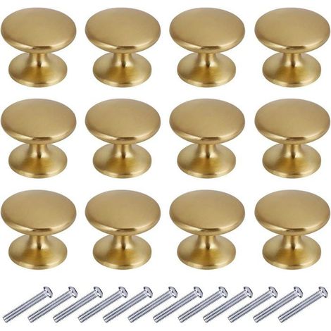 HOXILEELEO - Bouton de meuble rond en acier inoxydable, doré, pour porte et tiroir, lot de 12,26 x 22 mm (1/5)