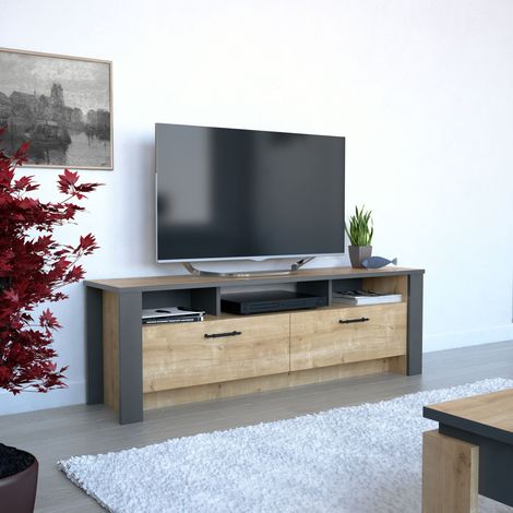 Decorotika Manhattan 150 Cm Wide Meuble TV TV Console Meuble TV Media Centre Media Console With Open Shelves And Cabinets - Sapphire Oak (1/3)