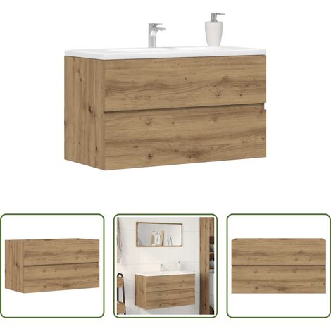 vidaXL Rangement salle de bain -  Armoire d'évier chêne artisanal 90x38,5x45 cm bois d'ingénierie (1/5)