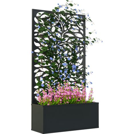 Outsunny Metal Raised Garden Bed with Trellis, Outdoor Elevated Planter Box