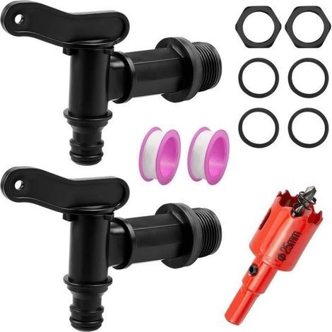 Rubinetto in plastica per serbatoio, 2 rubinetti per serbatoio dell'acqua piovana, rubinetti per serbatoio dell'acqua (1/4)