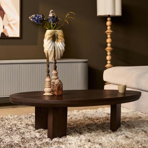 Table basse galet en bois foncé à pieds larges LEXTON (1/5)