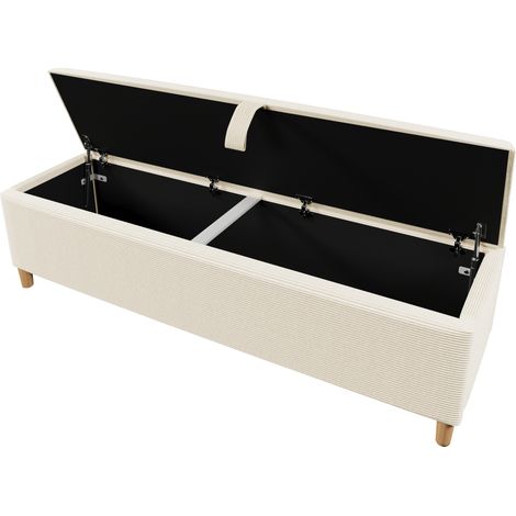 Banc de rangement beige en velours côtelé 175 x 38 cm avec espace de stockage hydraulique (1/5)