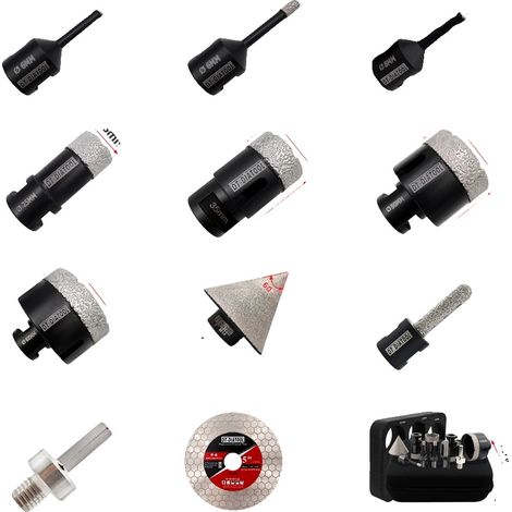 Jeu de forets à cœur, matériau en diamant, polyvalent pour diverses applications, 11pcs Valise, Fil M14 (1/2)