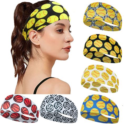Lot de 6 bandeaux de sport – Élastiques antidérapants – Baseball et softball – Accessoires pour cheveux adolescents et adultes (1/3)