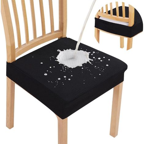 Housses de siège imperméables pour chaises de salle à manger (lot de 2), extensibles, en jacquard, amovibles et lavables, sans housses pour le dossier, beige et noir. (1/5)
