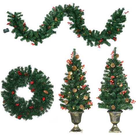 HOMCOM - Ensemble de 4 pièces décoration de Noël - PVC - 40x40x90cm - Vert