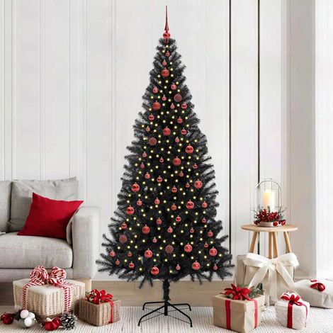 Weihnachtsbaum mit 300 LEDs mit Ständer Schwarz 210 cm PVC