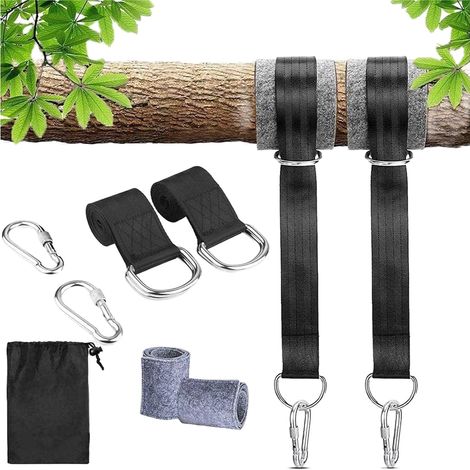 Sangle Balançoire Arbre 500kg, 2x150cm, Anneaux D, Crochets, Jardin, Mousquetons Inclus, Sangle Polyester Robuste, Protection d'Arbre, pour Camping, Extérieur, Installation Facile, Résistant (1/5)