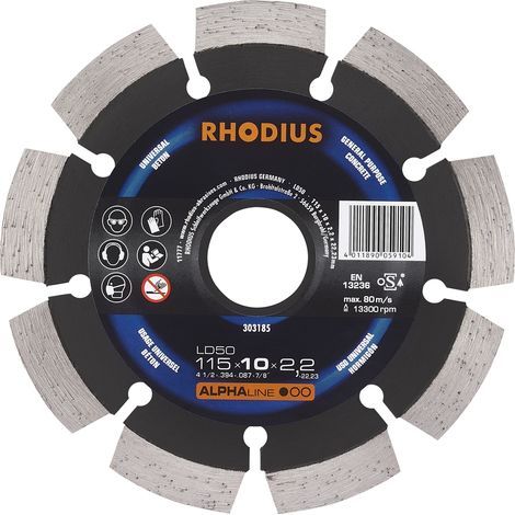 Disco da taglio diamantato - ALPHALINE - LD50 - 115 X 10,0 X 2,2 X 22,23 mm RHODIUS