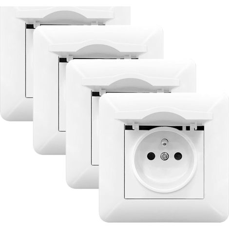 4 Pack Wall Socket 16A 240V with Cover White – Flush Mount Power Outlet