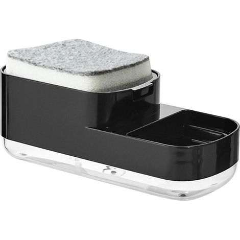 Distributeur de savon à vaisselle, distributeur de savon pour évier de cuisine, distributeur de liquide vaisselle 2 en 1 avec porte-éponge, équipé d'une éponge et adapté pour évier de cuisine (noir) (1/5)