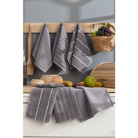 Set aus 6 Handtüchern - 30 x 50 cm - Anthrazitgrau