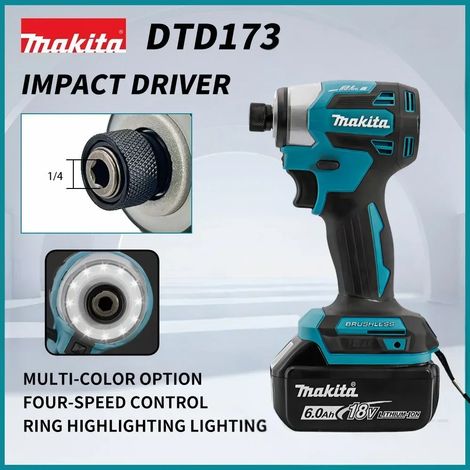 Makita DTD173 Avvitatore ad Impulsi 18V 1/4" 180 Nm Brushless - con Batteria e Caricabatterie