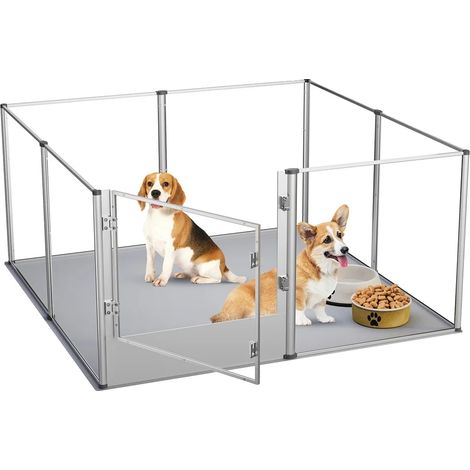 Parque para mascotas, acrílico resistente, multiusos, plateado. (1/2)