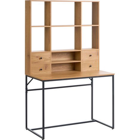 Home Desk Light Brown MDF 105 x 60 cm Open Shelves Storage Capacity 4 Drawers Scandinavian Design TAVRA (1/5)