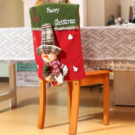 Housse De Chaise - Tissu Non Tissé - Motif Bonhomme De Neige Et Pere Noel - Pour Decoration Interieure - 1 Piece (1/5)