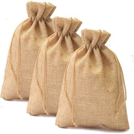 25 Pièces Sachets en Jute 13x18 cm, Petit Pochettes en Lin Jute, Sacs Cadeau avec Cordon Serrage, Pochon Tissu pour Bijoux, Mariage, Fête, Noël (Marron Clair) (1/2)