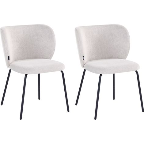 Conjunto de 2 sillas de comedor tapizadas sin reposabrazos diseño retro base de metal blanco crema Calera (1/5)